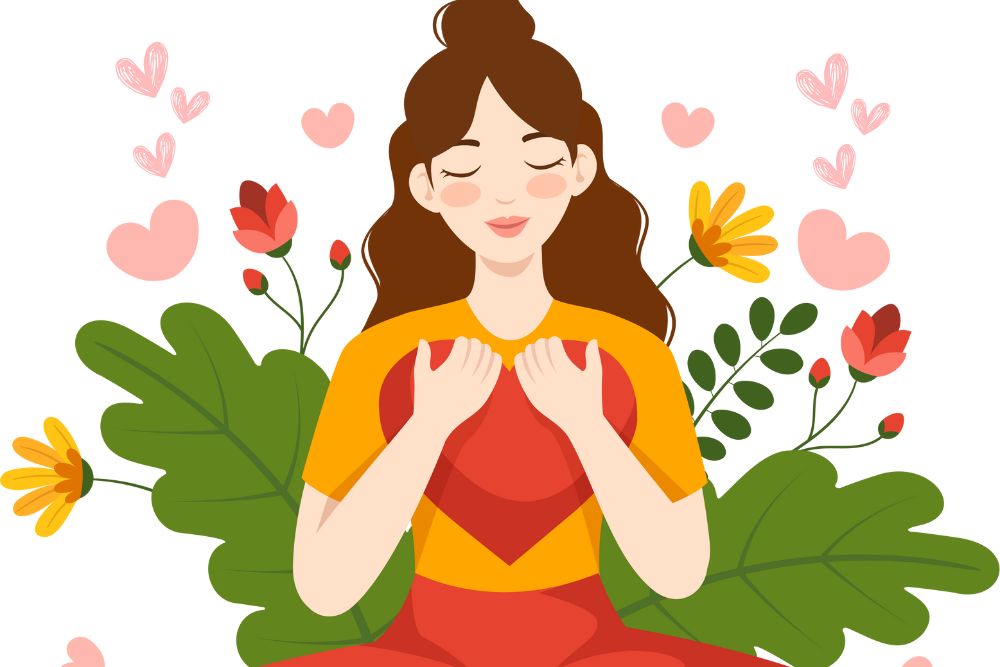 illustration d'une jeune femme qui pratique l'amour bienveillant